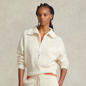 Unworn RLX Ralph Lauren Cashmere Rib-Knit Half-Zip Sweater in Cream